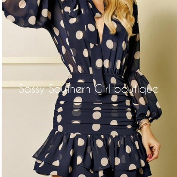 ⭐🆕 Flirty Navy blue polkadot mini dress - Picture 9 of 11